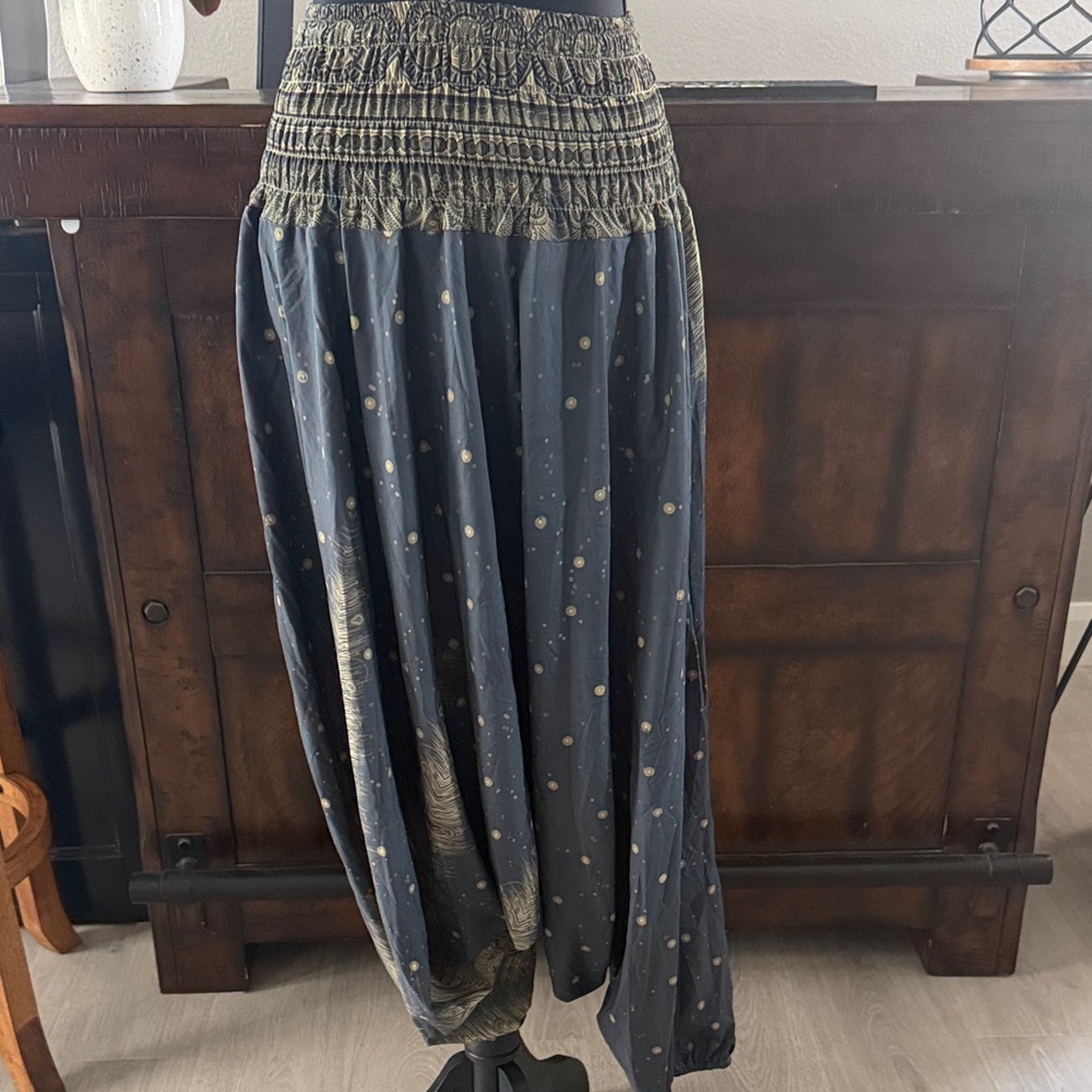 Women's Grey and Gold Harem Pants